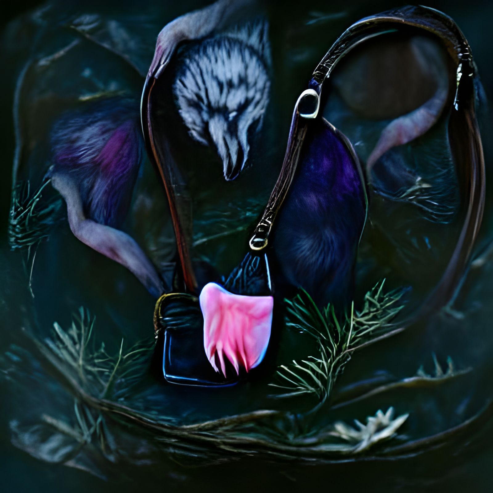 Violet Purse in Dark Forest Gouache Style