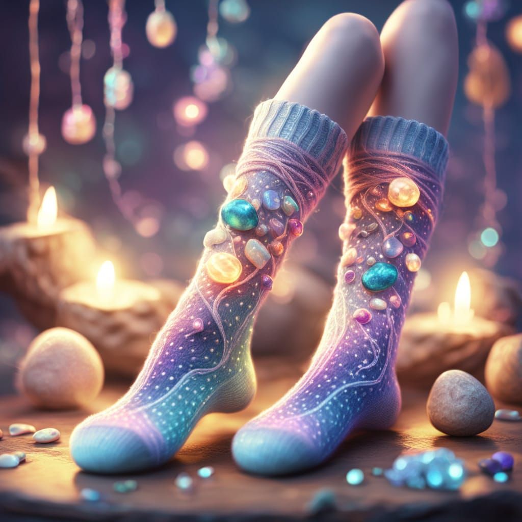 Magical Socks with Gemstones: Whimsical Fantasy Art