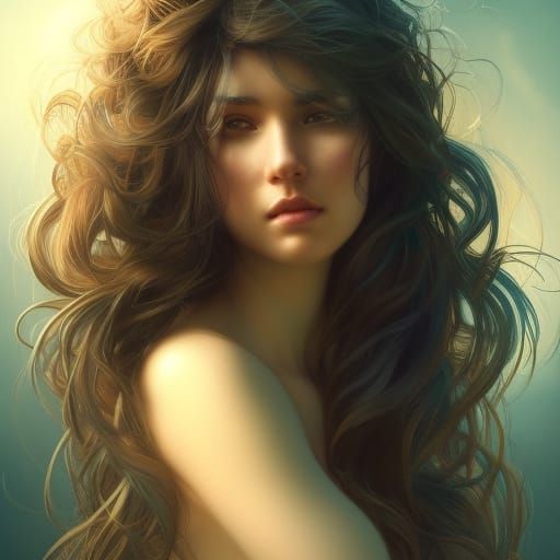 Moonlit Beauty: Radiant Portrait in Art Nouveau Style
