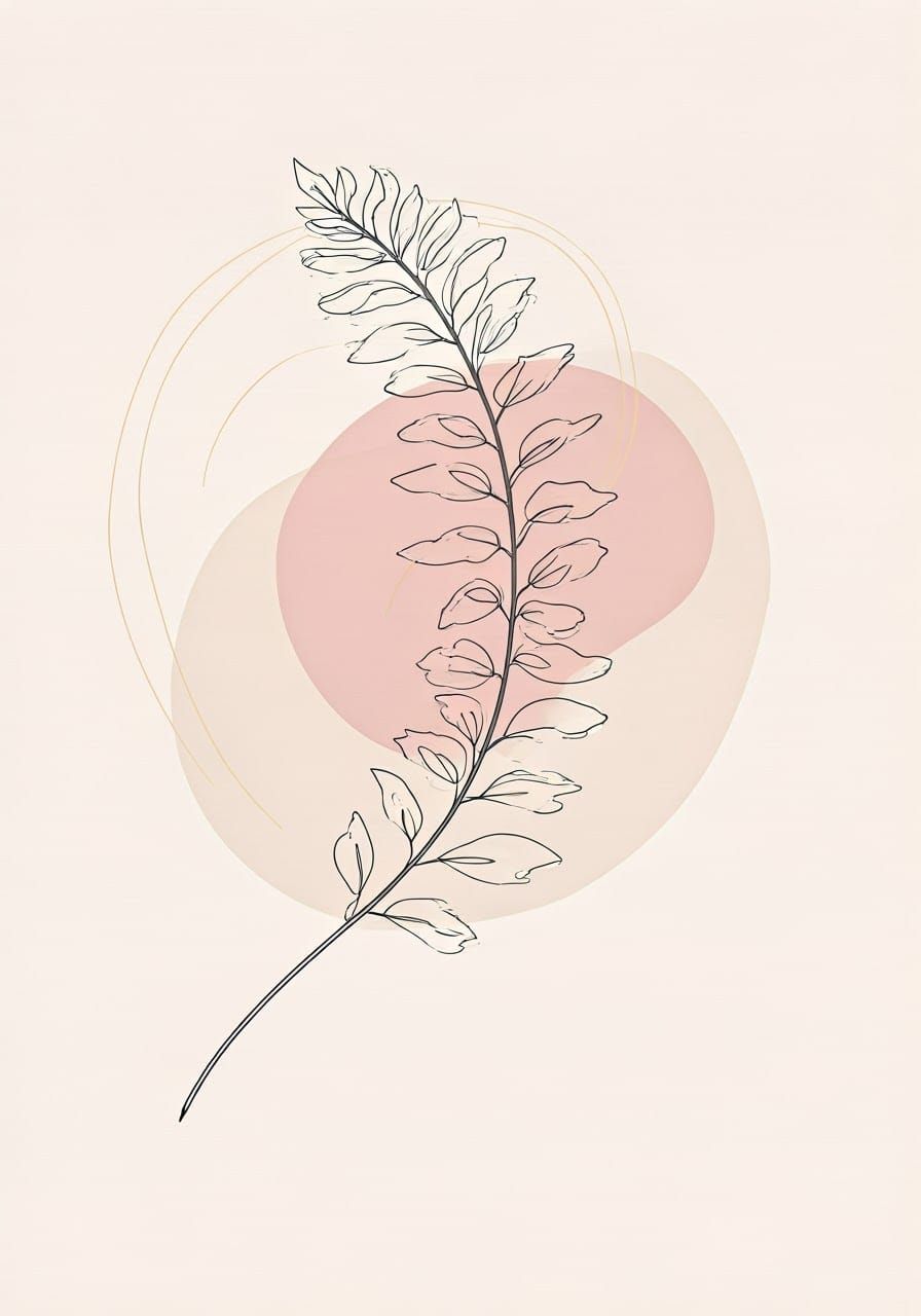 Elegant Botanical Line Drawing in Soft Pastel Hues