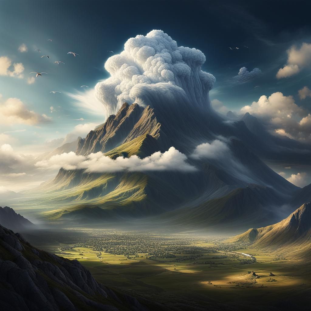 Mountain and Cloud: A Detailed Digital Painting