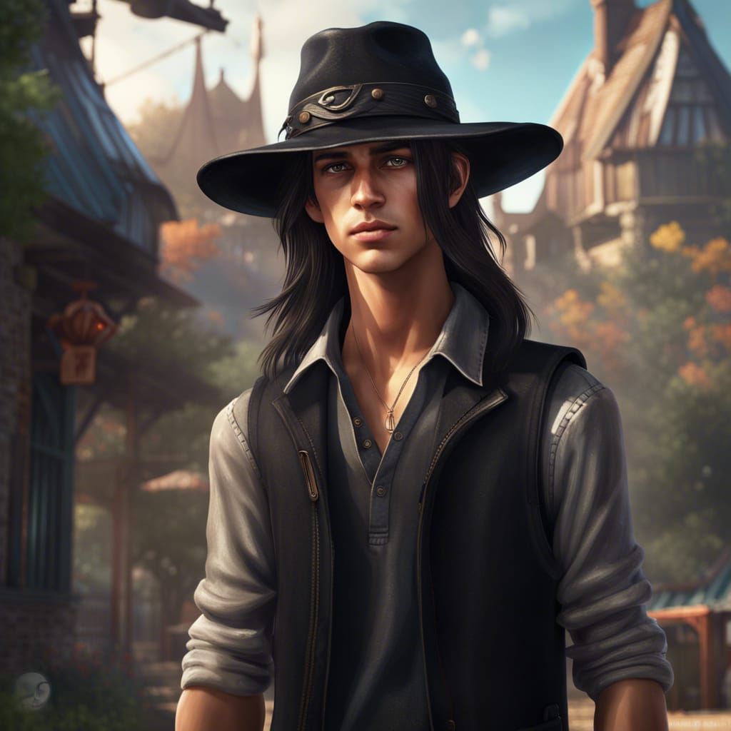 Teenage Boy with Black Hat in Detailed Matte Painting