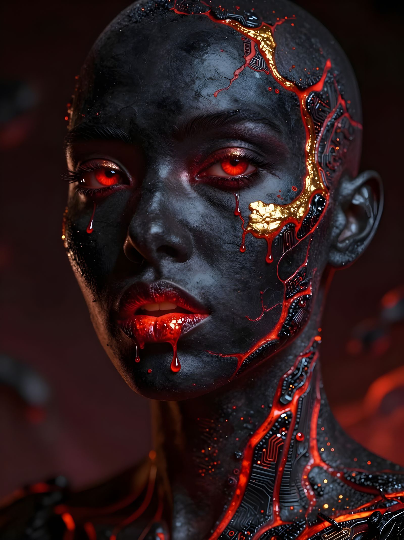 Surreal Lava Woman Portrait in Hyperrealistic Style