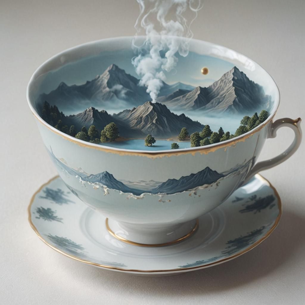 Flat Earth Teacup: A Surrealist Dreamscape