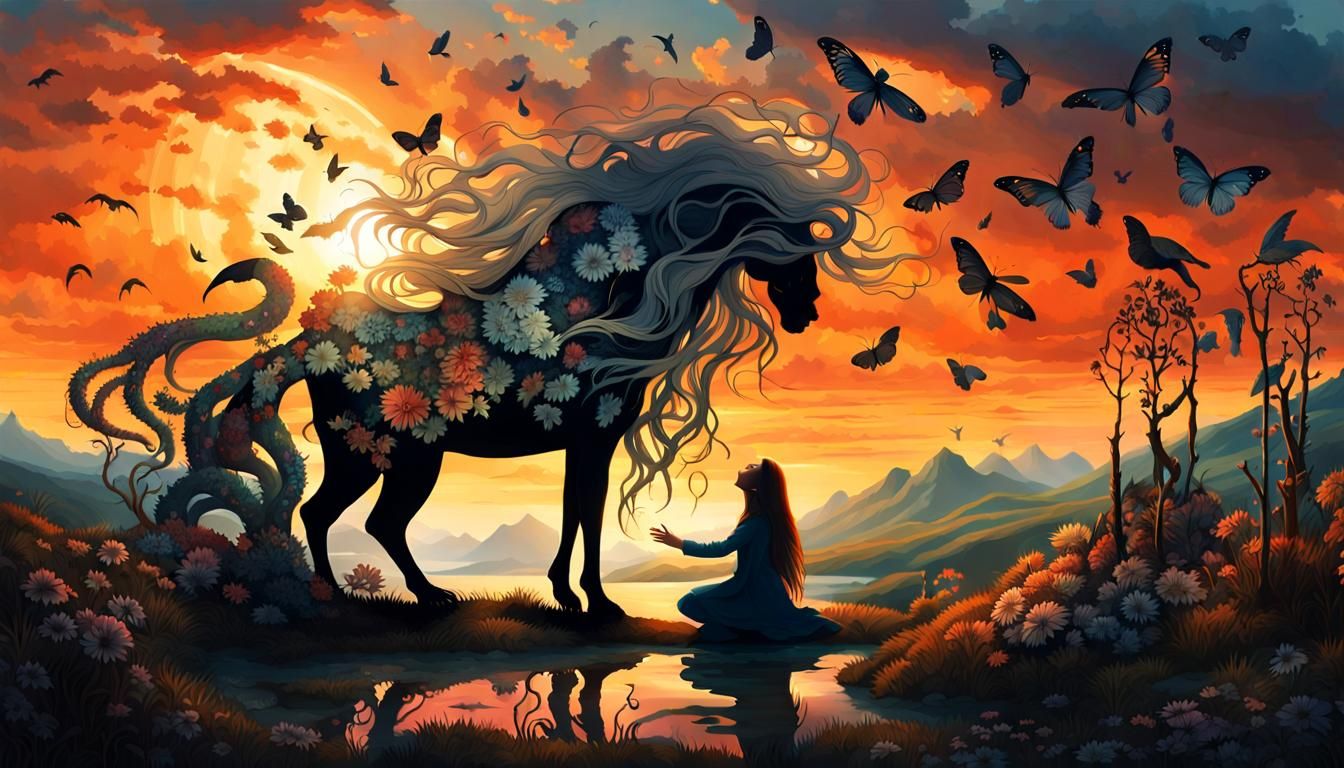 Mystical Creatures Collage at Sunset