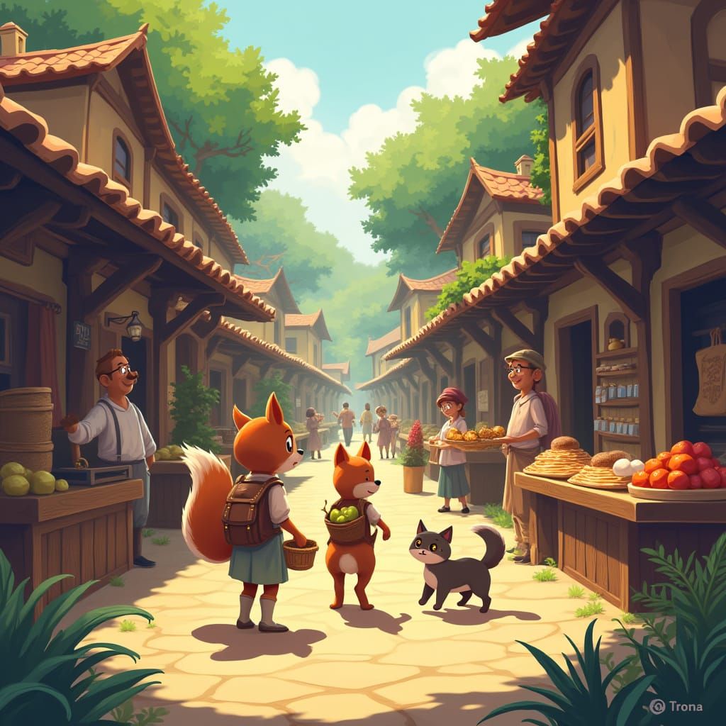 Mysterious Market Scene in Vibrant Flat Manga Style