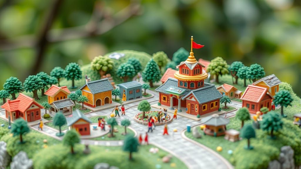 Miniature City on a Birthday Cake