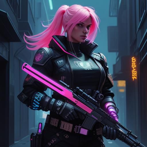 Cyberpunk Assassin in Miami with Neon Lighting