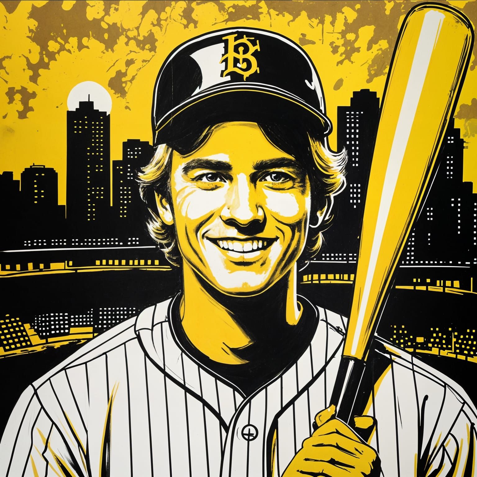 Baseball Player in Black and Yellow Pop Art