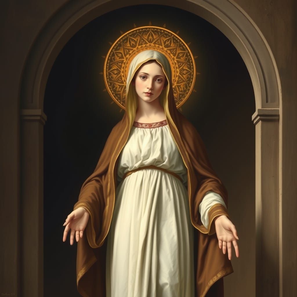 Virgin Mary in Renaissance Style with Golden Halo