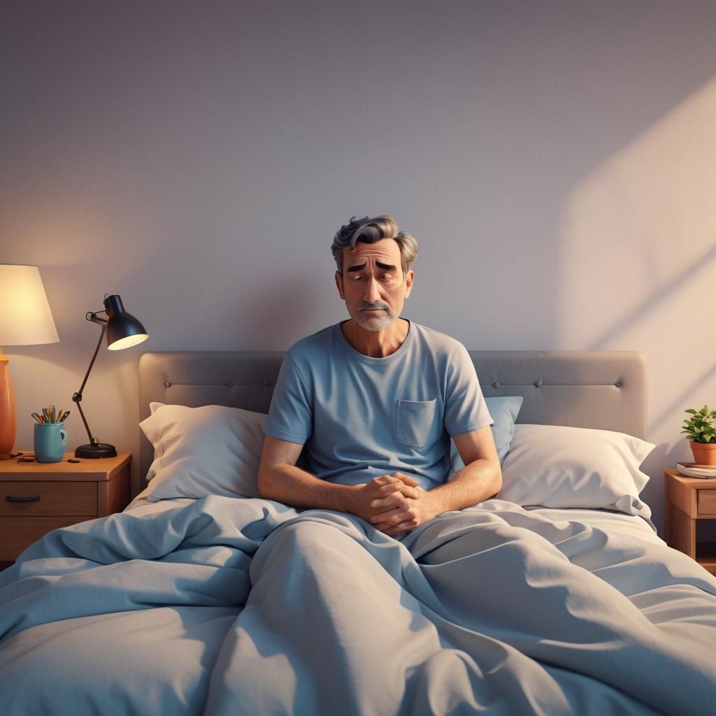 Man's Morning Stiffness: Pixar-Style 3D Digital Art