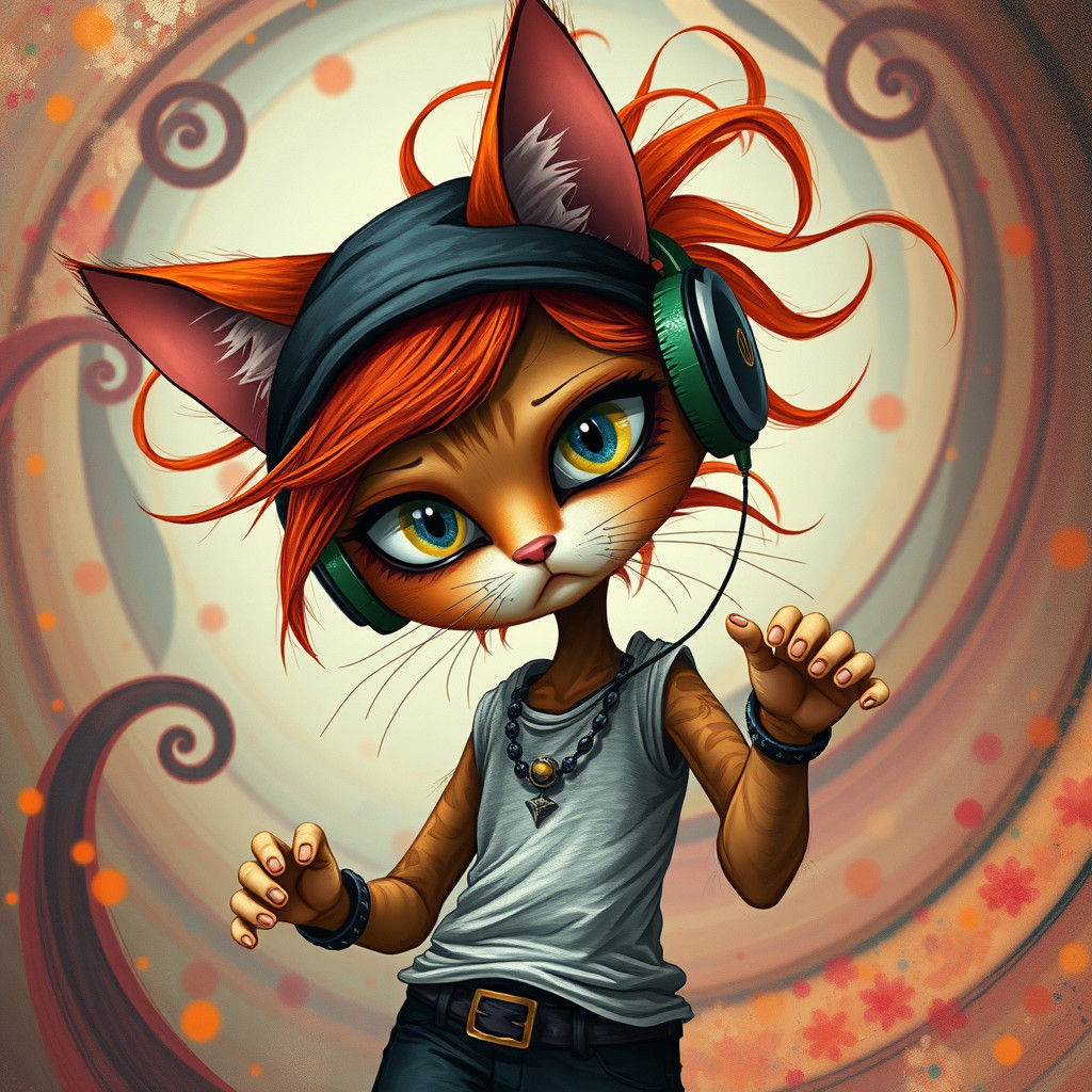 Cat Girl Dancing in Hip-Hop Fashion