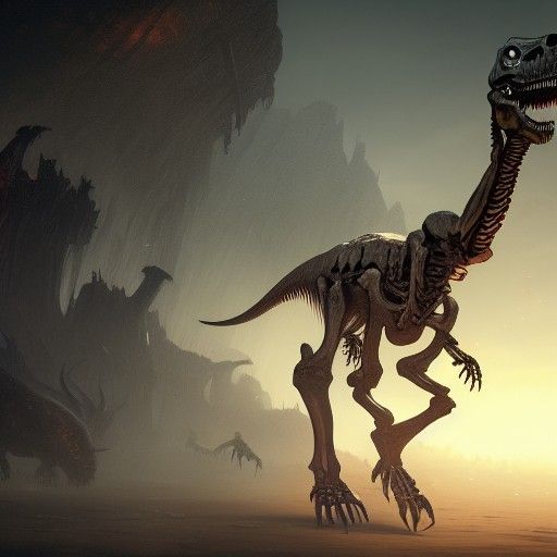 Dinosaur Zombie Skeleton in Dark Fantasy Style