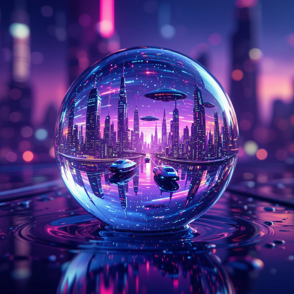 Alien Cityscape Reflected in Microscopic Water Droplet