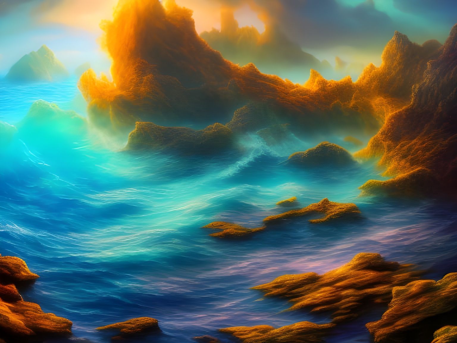Iridescent Rocky Reef in Surreal Seascape