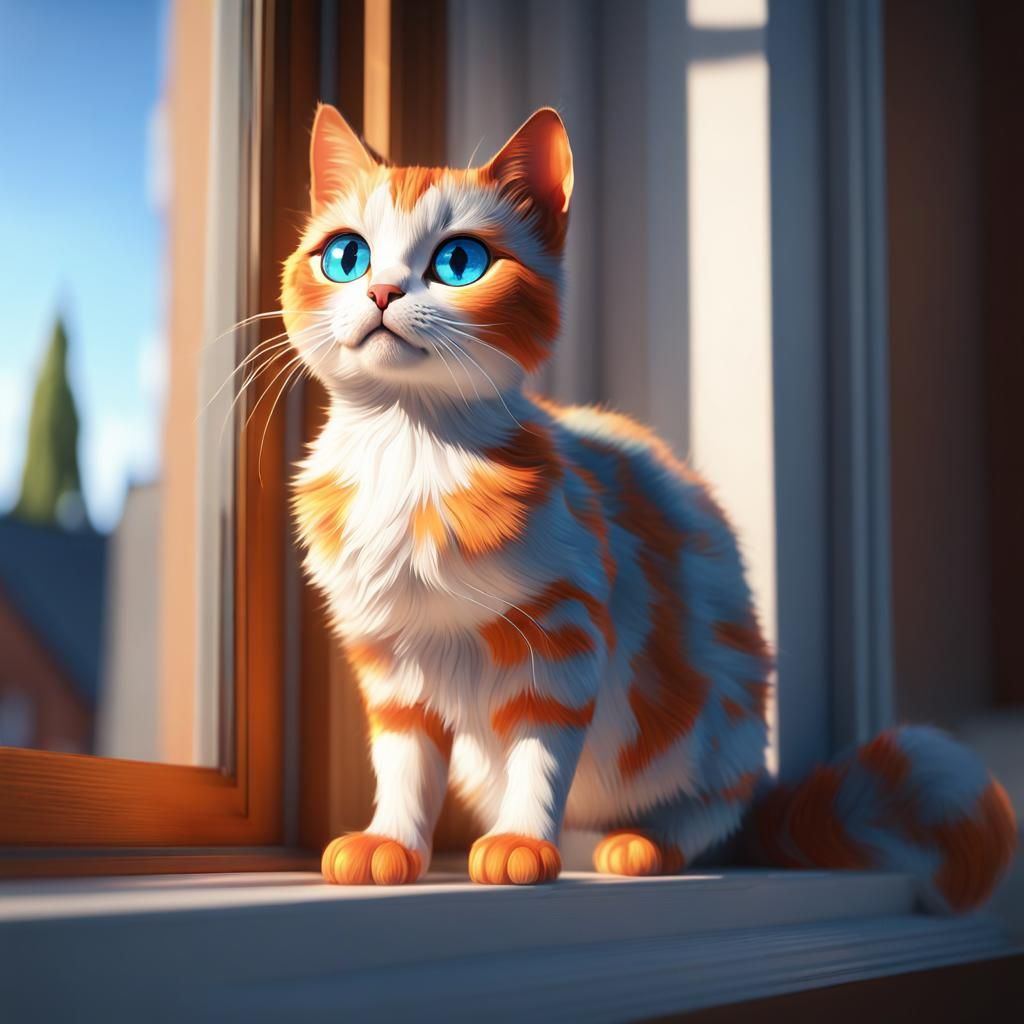 Cat with Blue and Orange Fur, Hyperdetailed