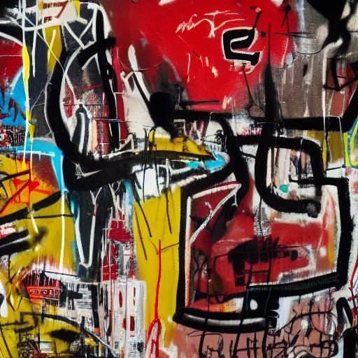 Basquiat-Inspired Abstract Expressionism with Graffiti Eleme...