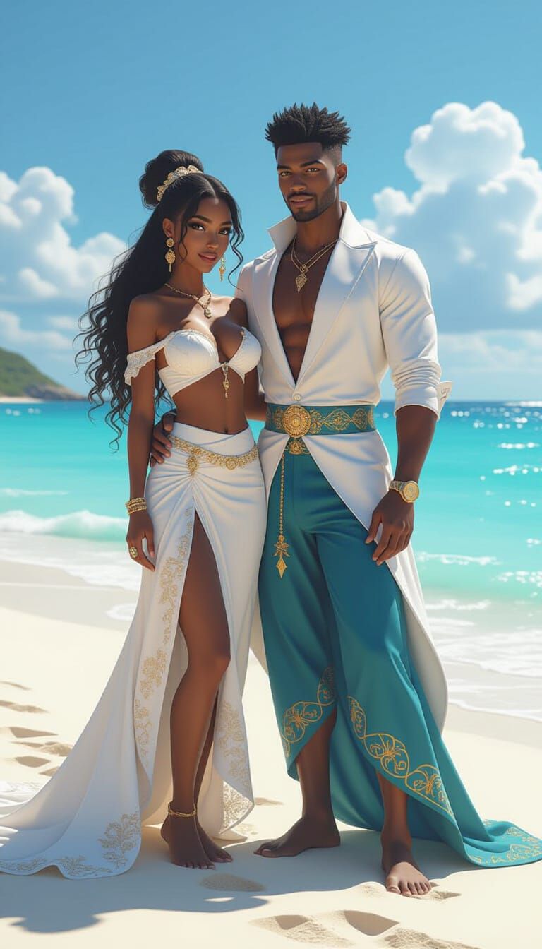 Young Couple on Caribbean Beach in Dramatic Light
