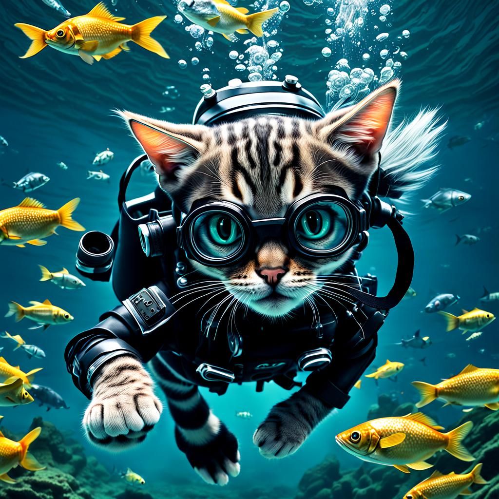 Scuba diving kitten