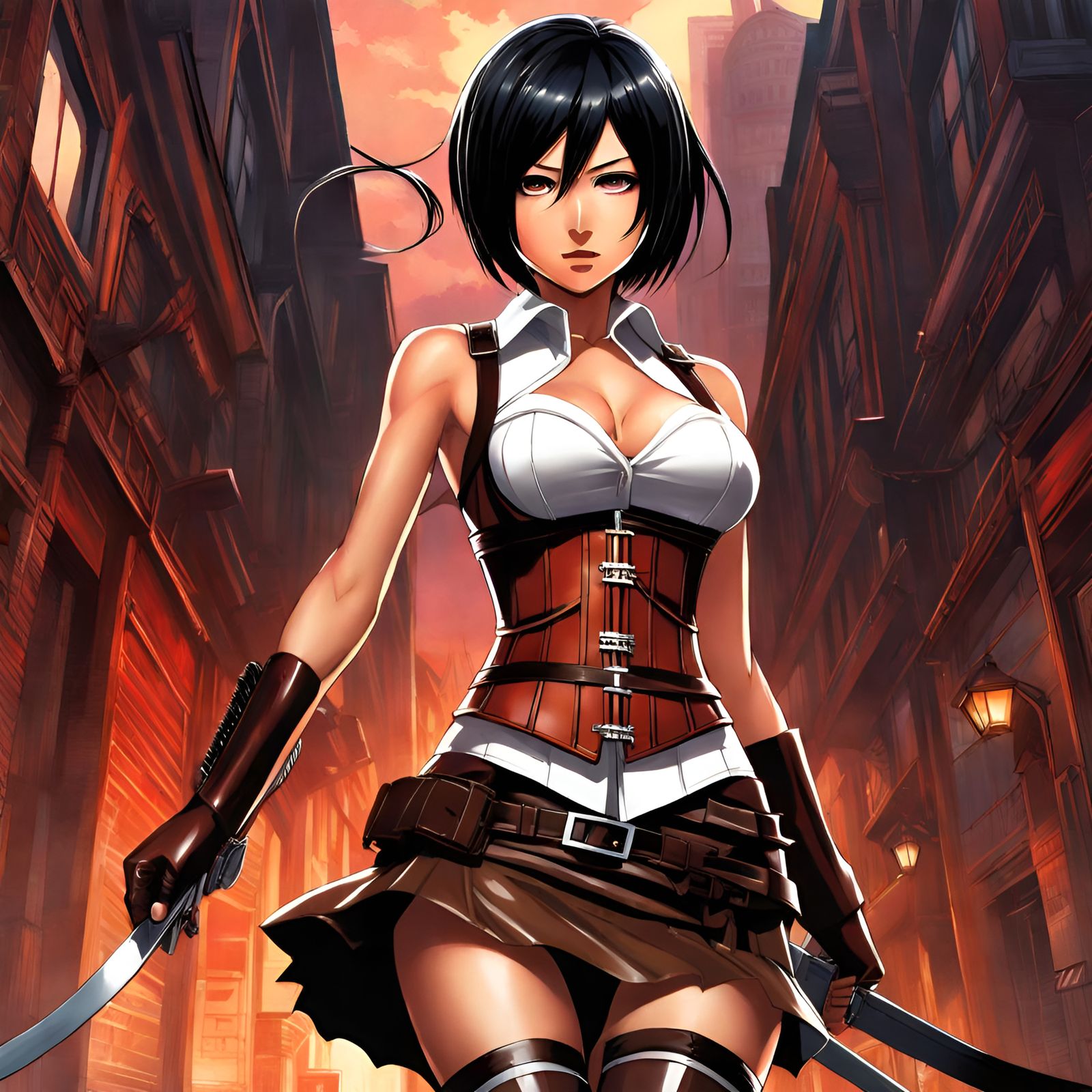 Flirty Mikasa in Latex: Hyperdetailed Digital Portrait