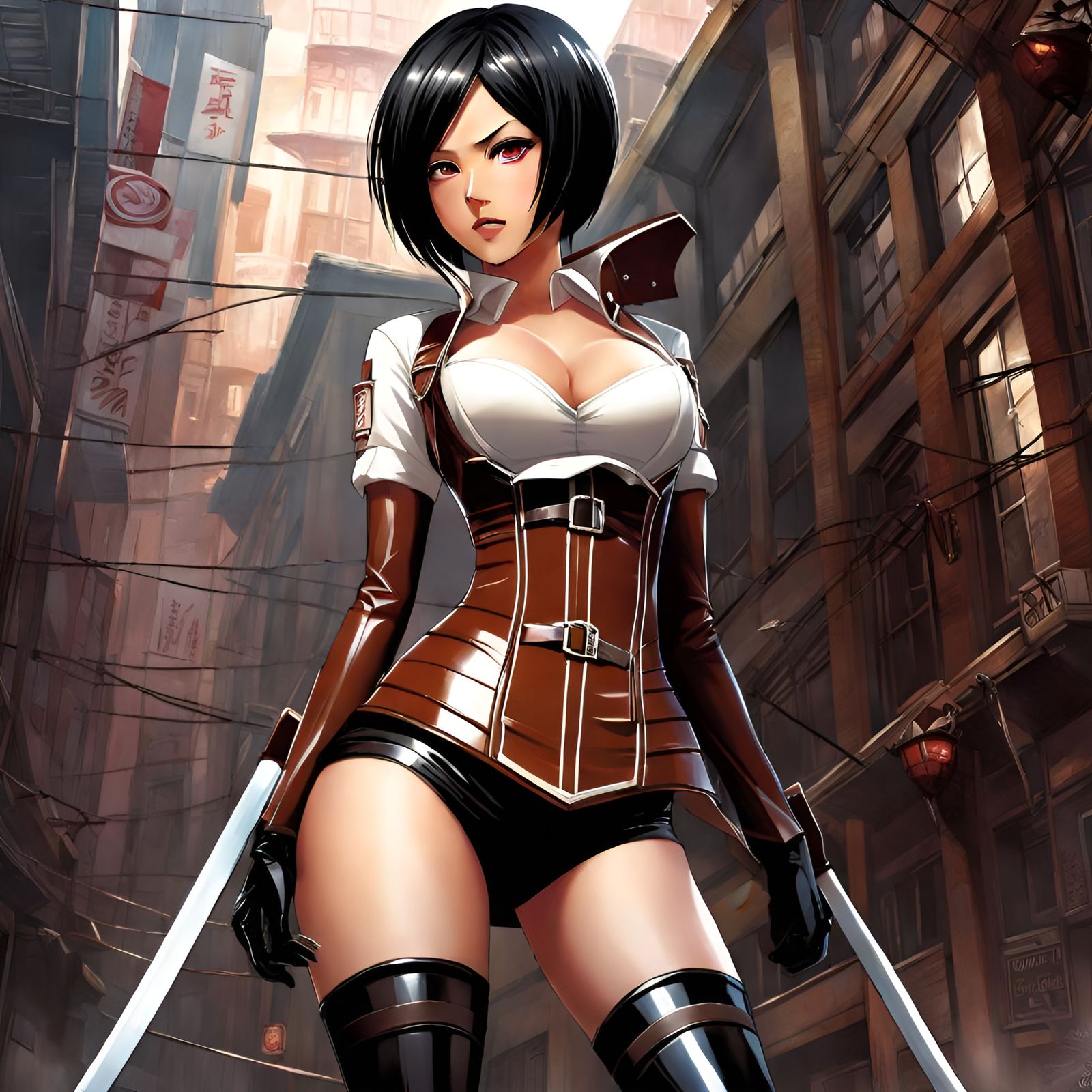 Mikasa in Latex: Hyperdetailed Fantasy Art