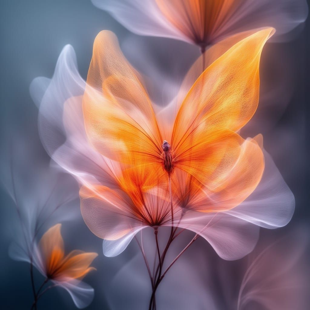 Fiery Butterfly with Intricate Patterns and Ethereal Glow