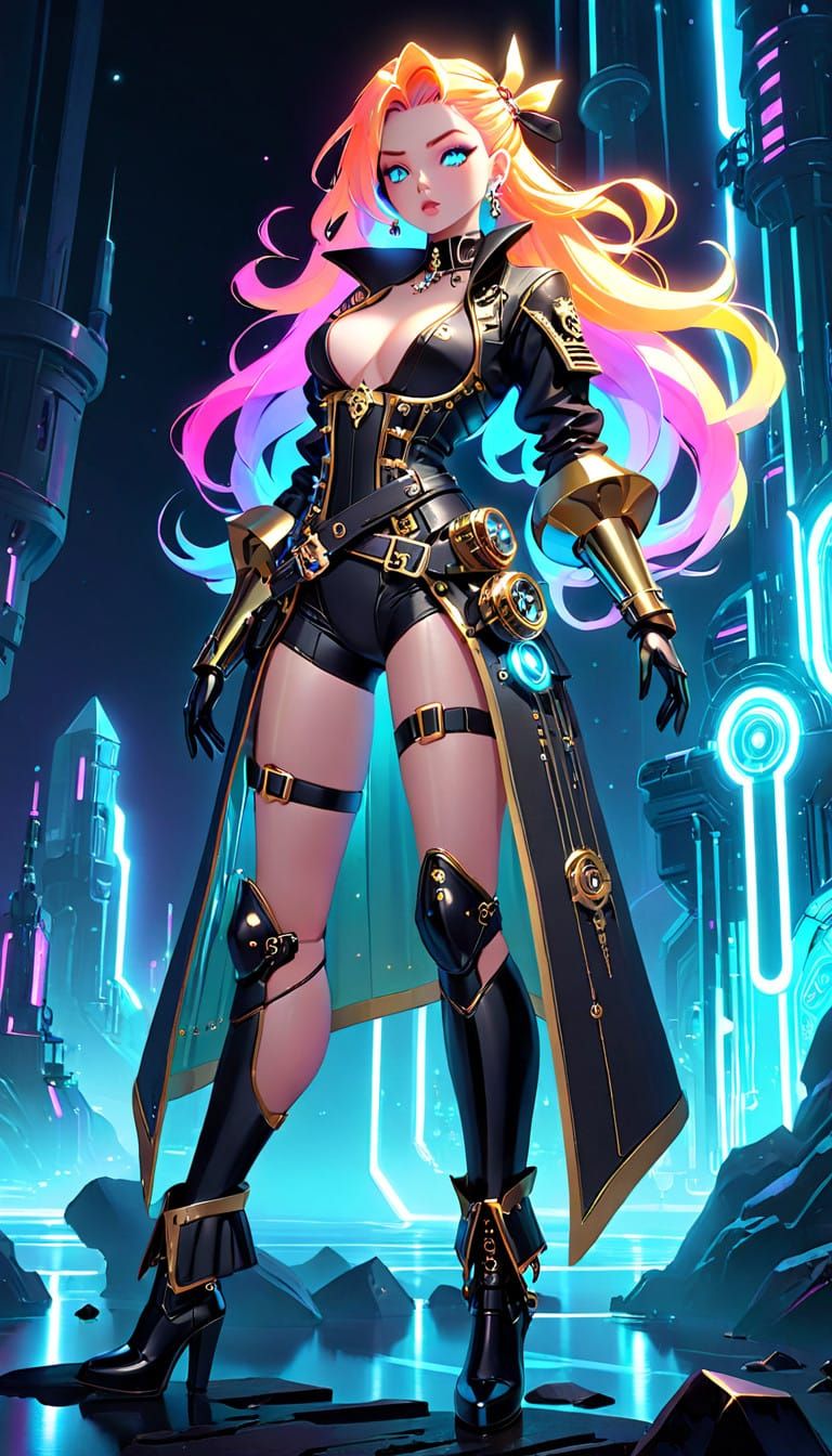 Cyberpunk Pirate Captain with Iridescent Skin and Mesmerizin...