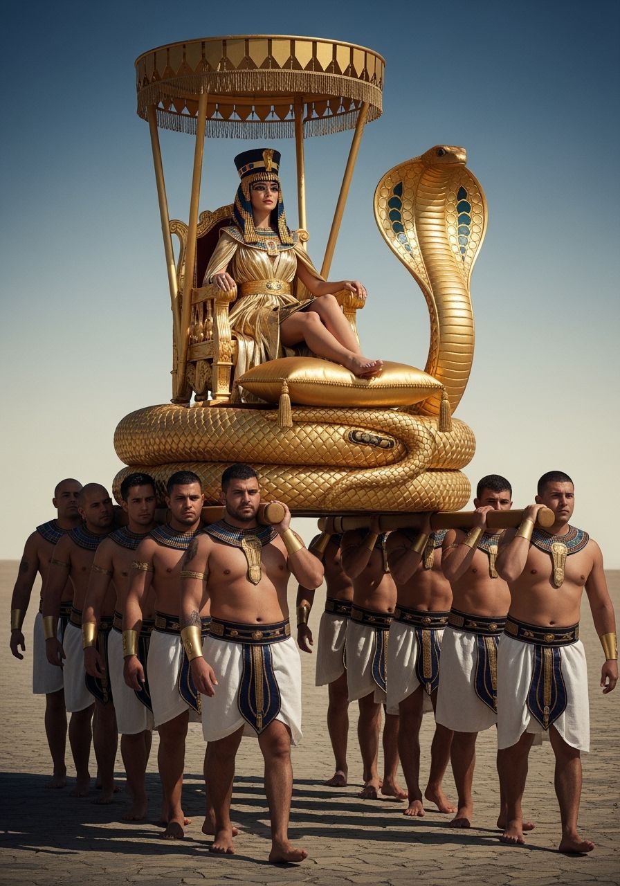 Queen of Egypt on Golden Throne: Photographic Portrait