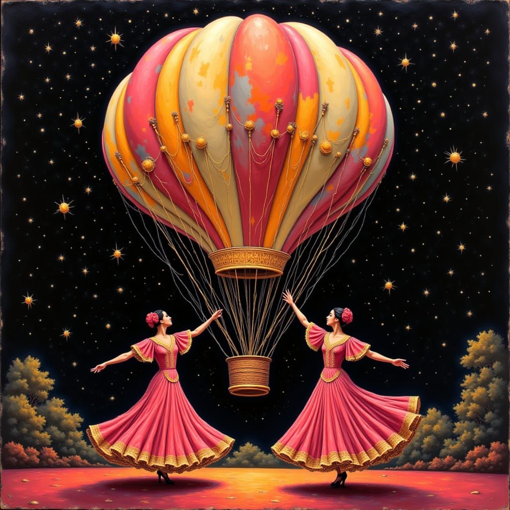 Flamenco Dancers With Hot Air Balloon Reins in Art Nouveau S...