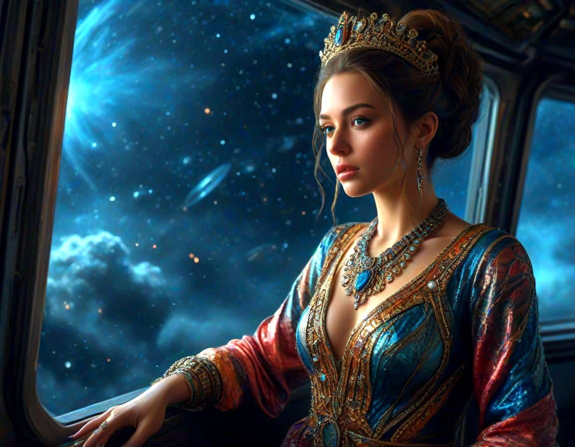 Bioluminescent Alien Princess in Derelict Starship