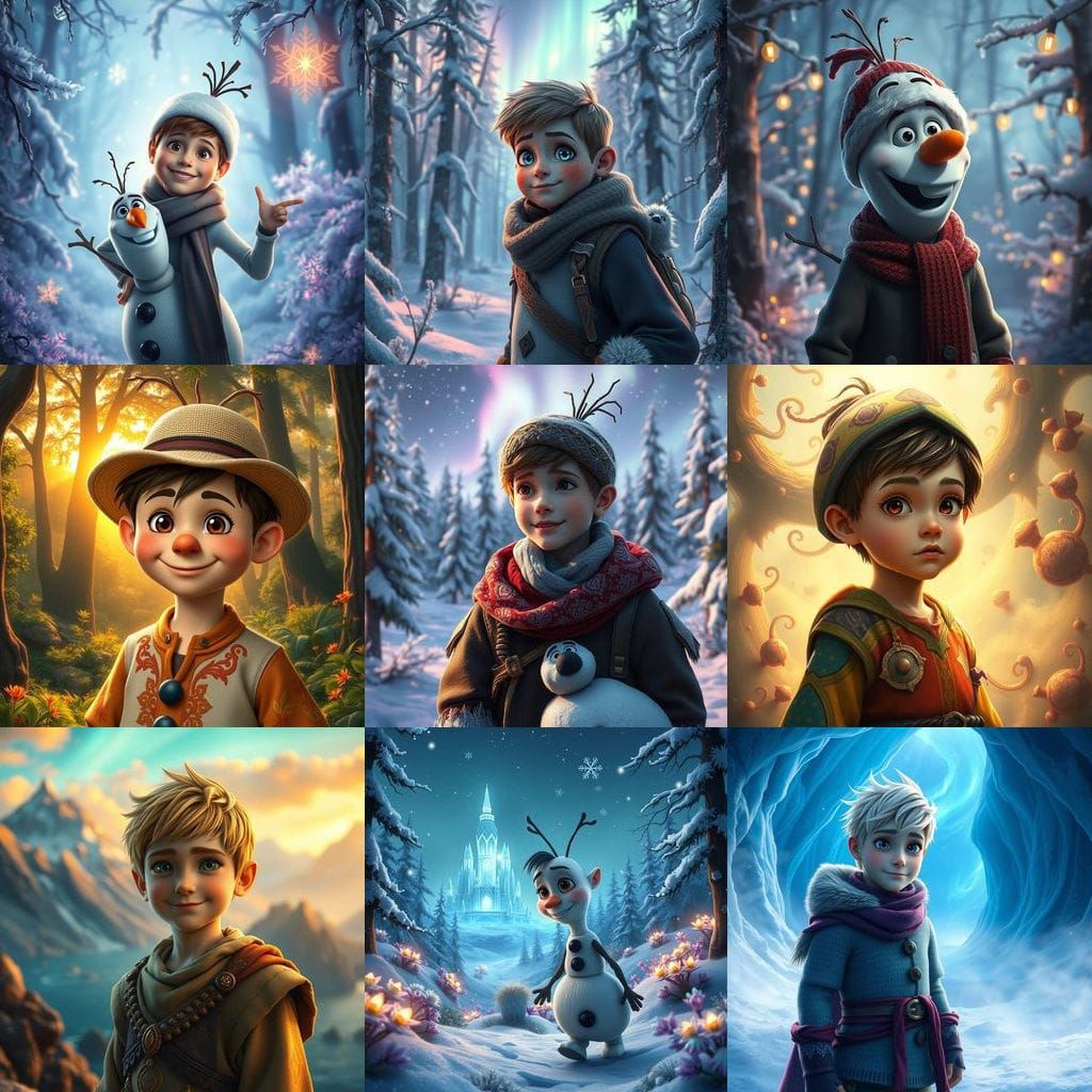 Human Boy Version of Olaf in Vibrant 8K Detailed Matte Paint...