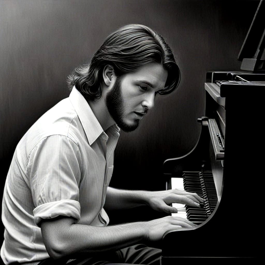 Young Musician Playing Keyboard in Charcoal Style