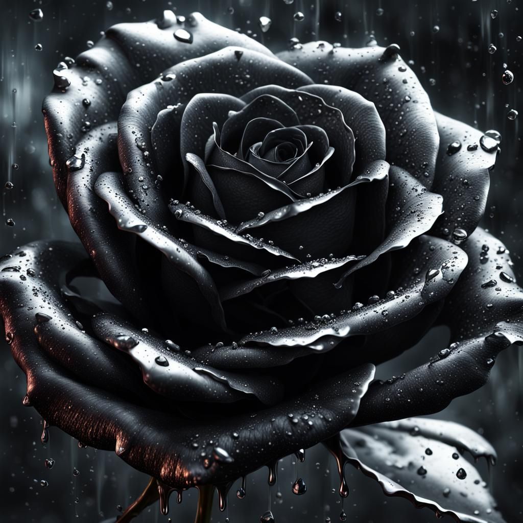 Black Rose with Silver Liquid: Digital Matte Painting