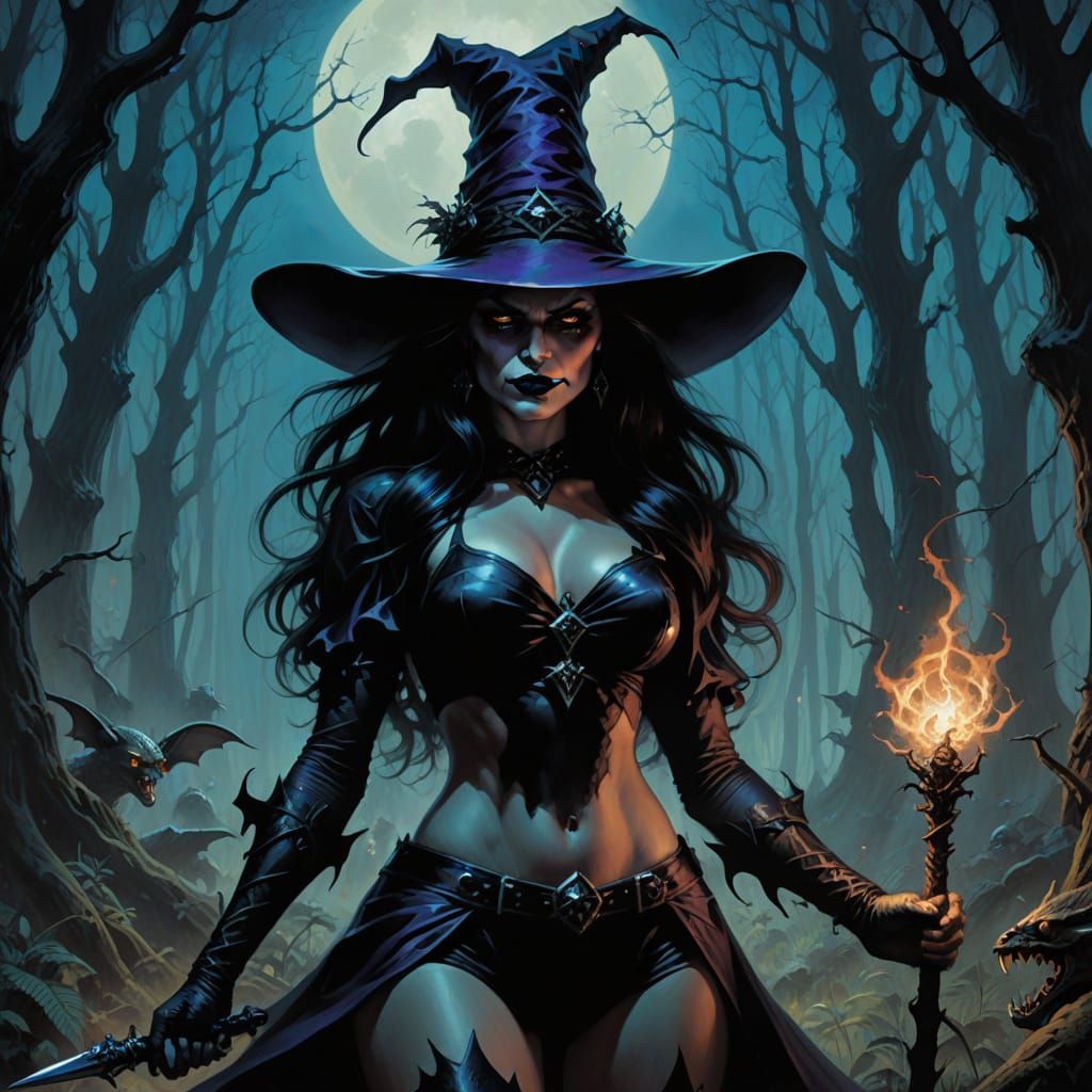 Gothic Witch in a Dark Bikini, Magic Wand in Hand