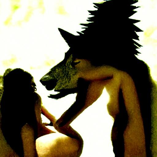 Wolf and Girl in Simple Composition