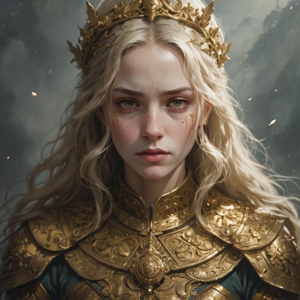 Contemplative Portrait in Gold, Evoking Serenity