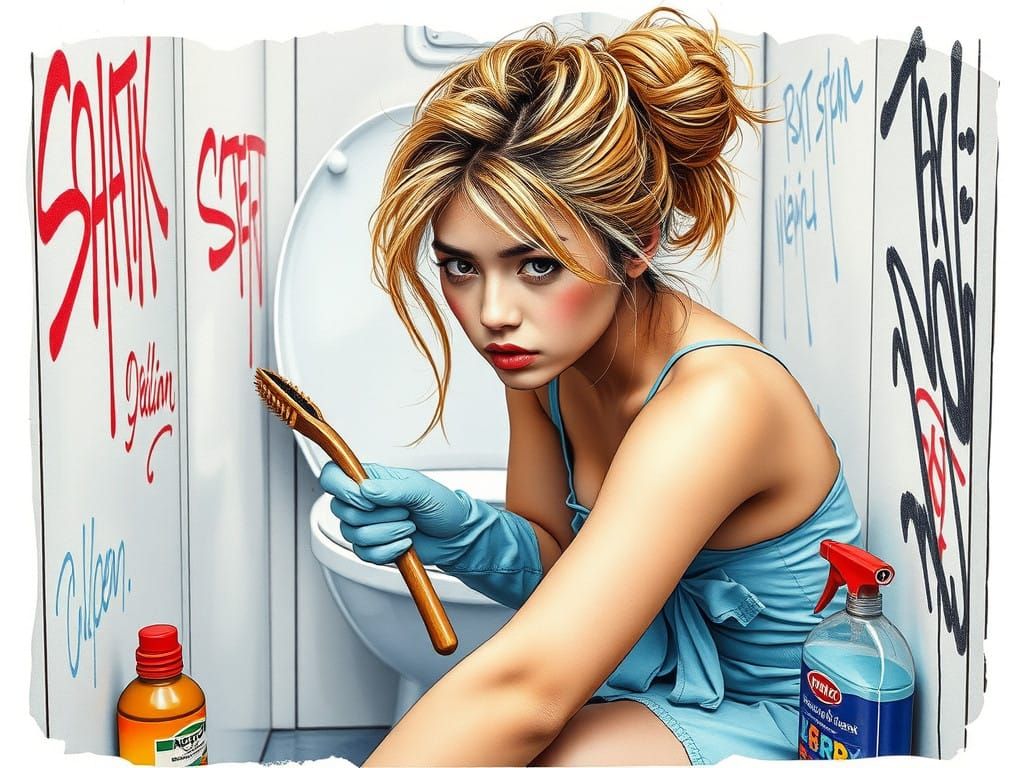 Ethereal Beauty Amidst Toilet Stall Graffiti