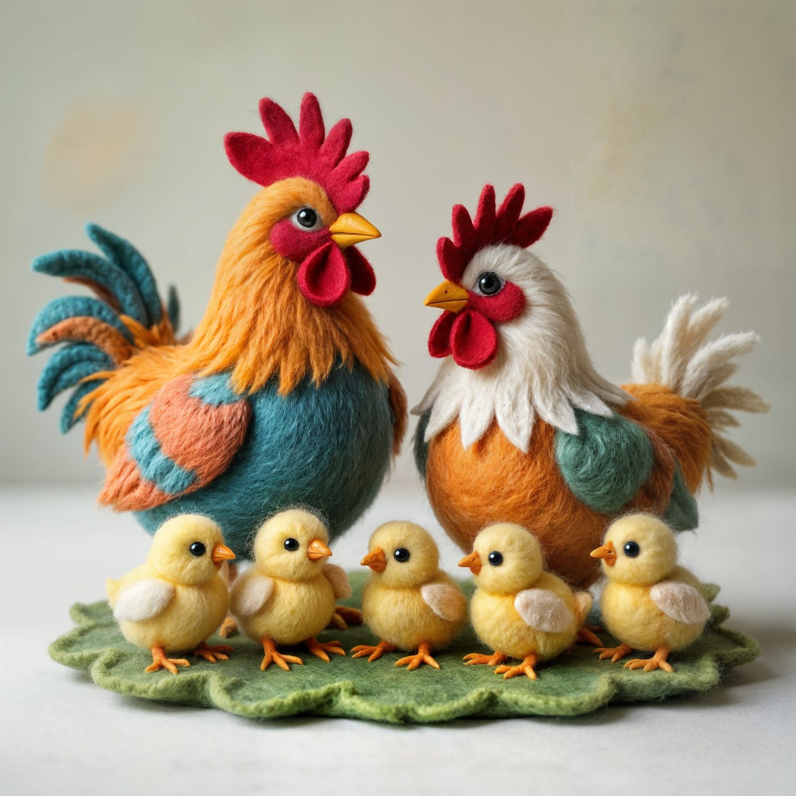 Felted Chicken Family Art, Dimensional and Layered
