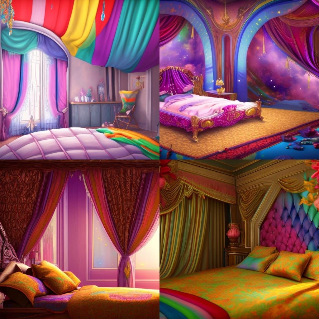 Regal Giant Bed with Rainbow Accents