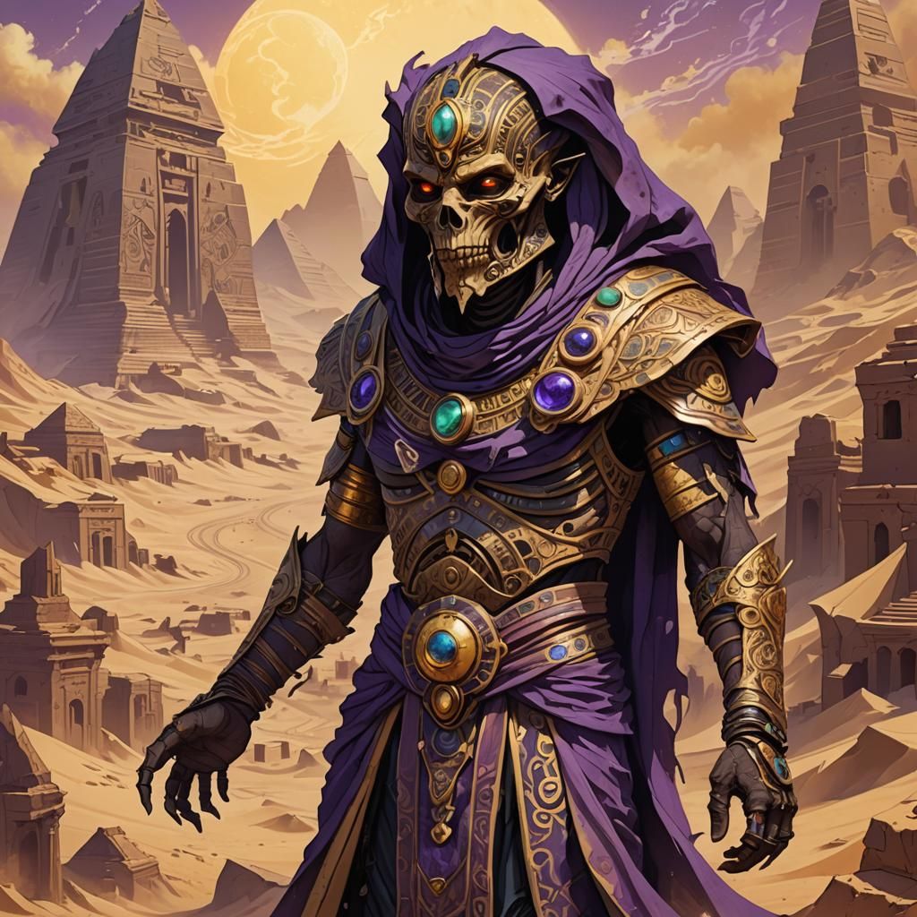 Egyptian Mummy Demon in Desert City, Dark Fantasy Art