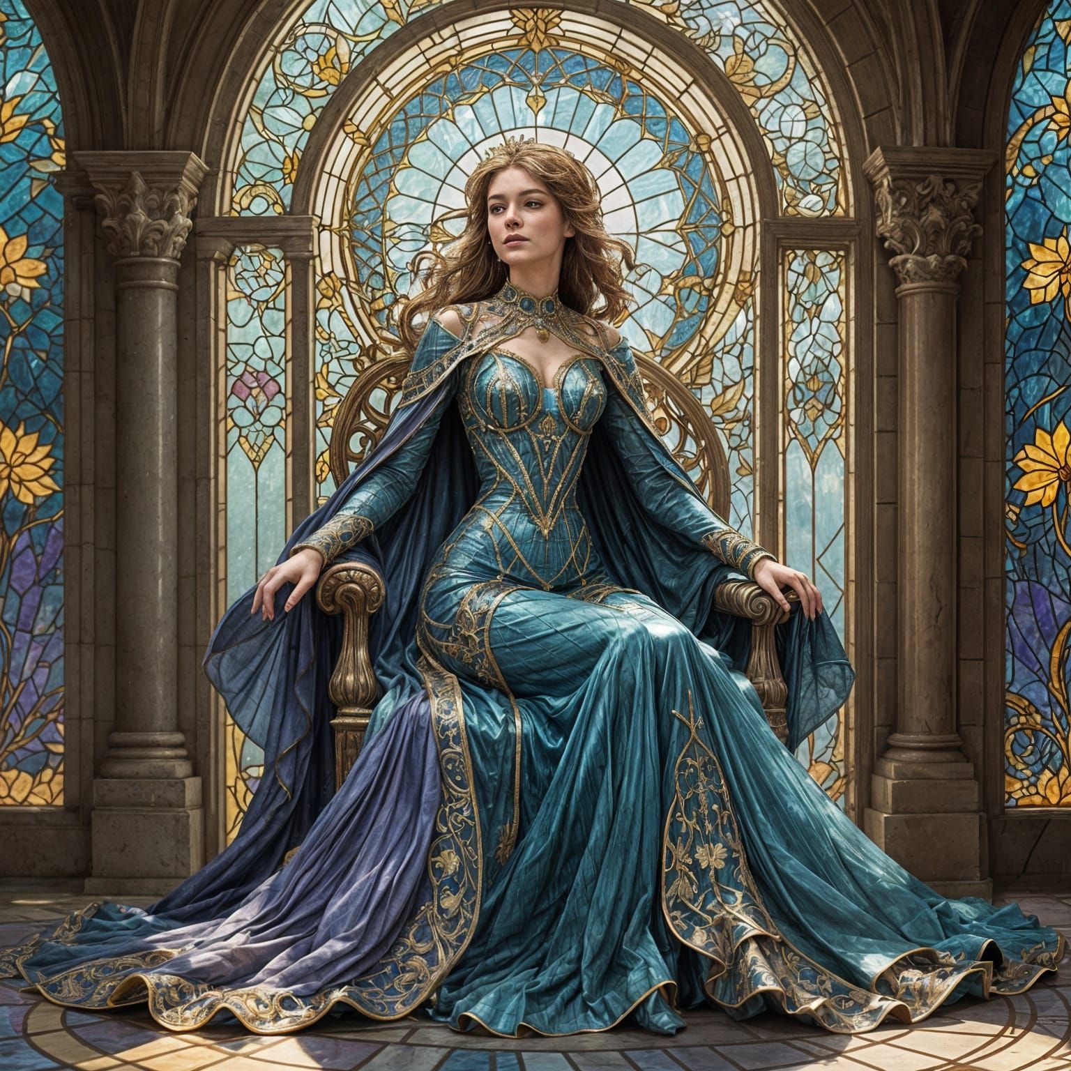 Stained-Glass Sovereign in Art Nouveau Style