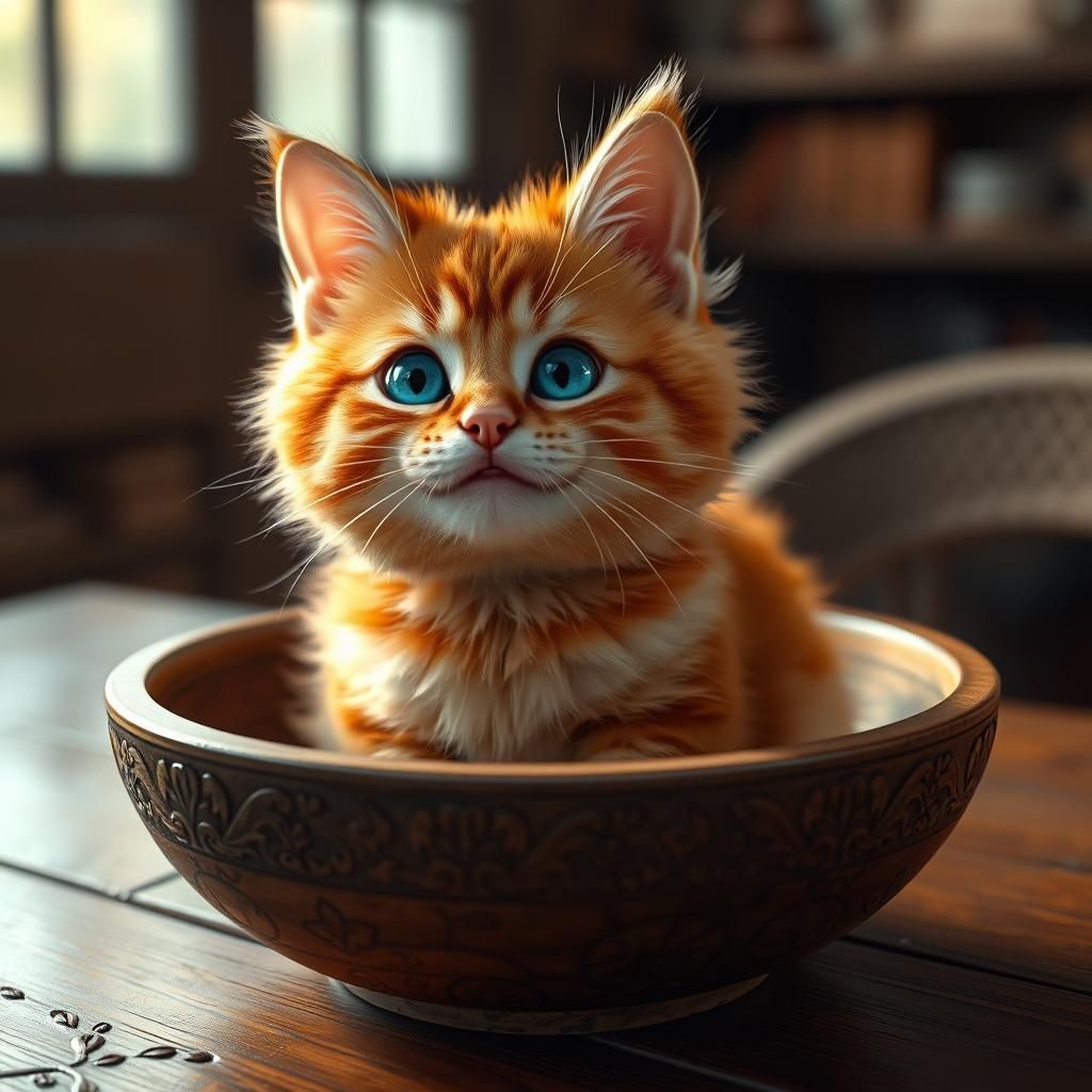 Orange Tabby Cat in Bowl, Art Nouveau Style