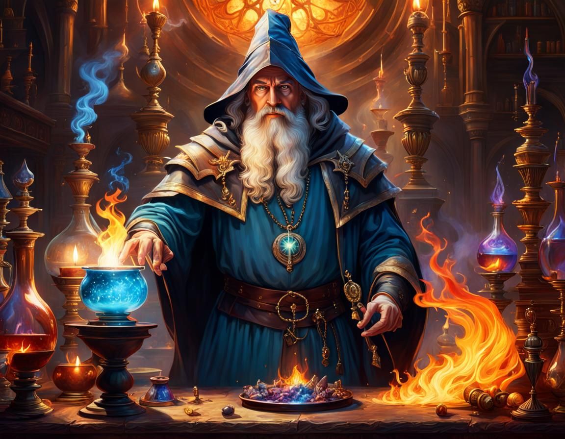 Medieval Wizard Alchemist Laboratory in Hyperrealistic Style