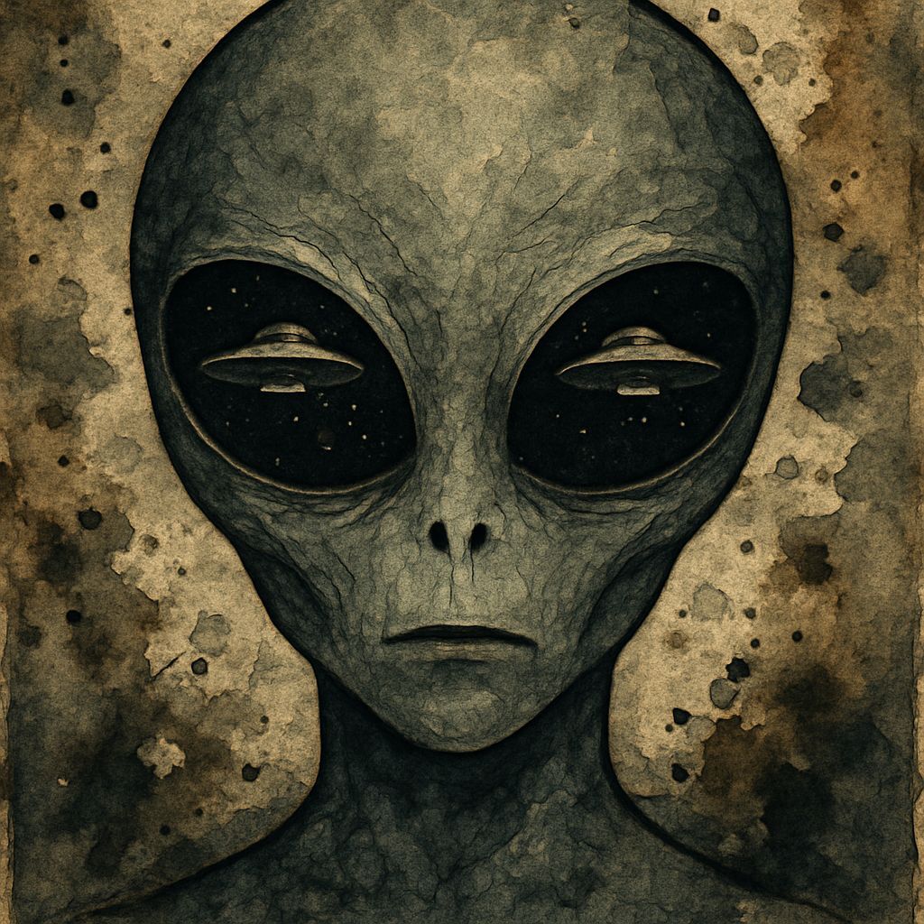 Golden Age Alien with UFO Reflection in Eyes