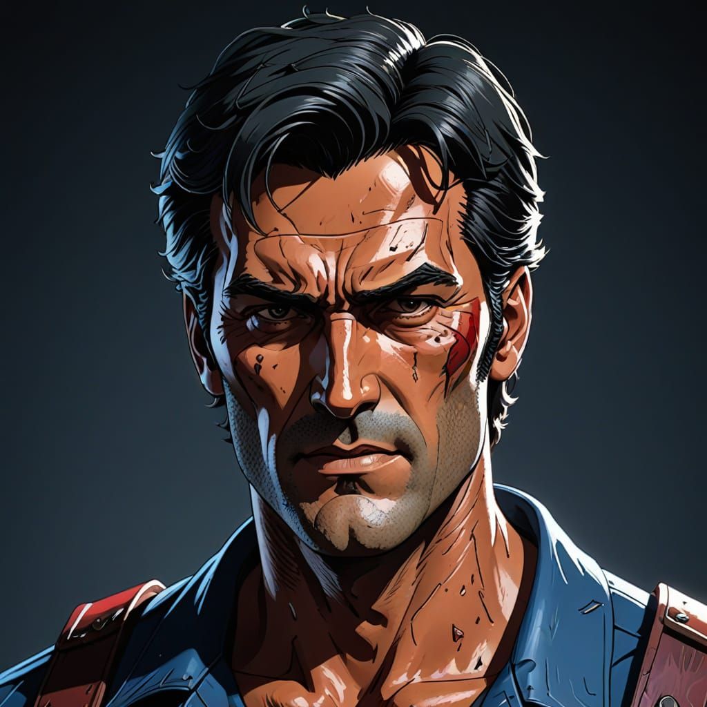 Ash Williams in Anime Cinematic Style
