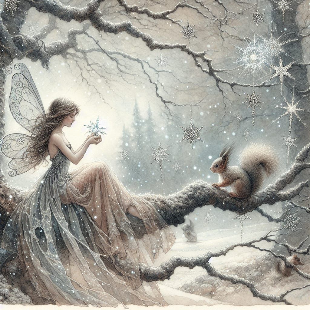 Whimsical Fairy in Winter Watercolour