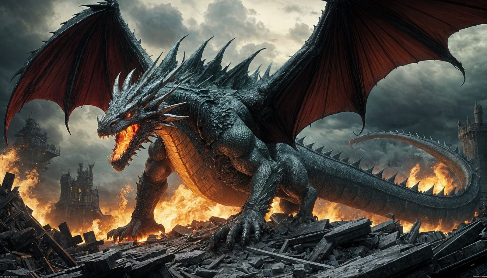 Colossal Green Dragon Dominates Ominous Medieval Battlefield