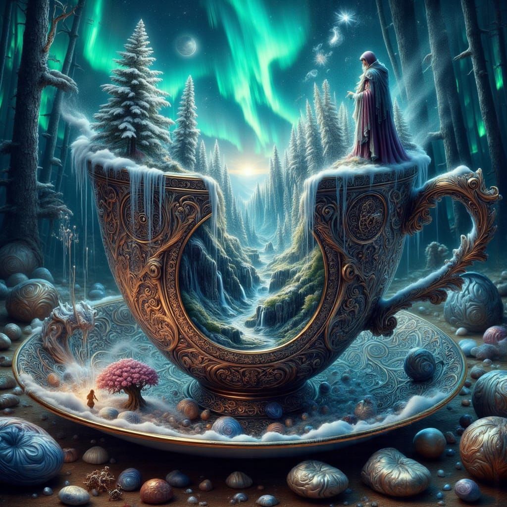 Mysterious Forest Kingdom Revealed in Ornate Teacup