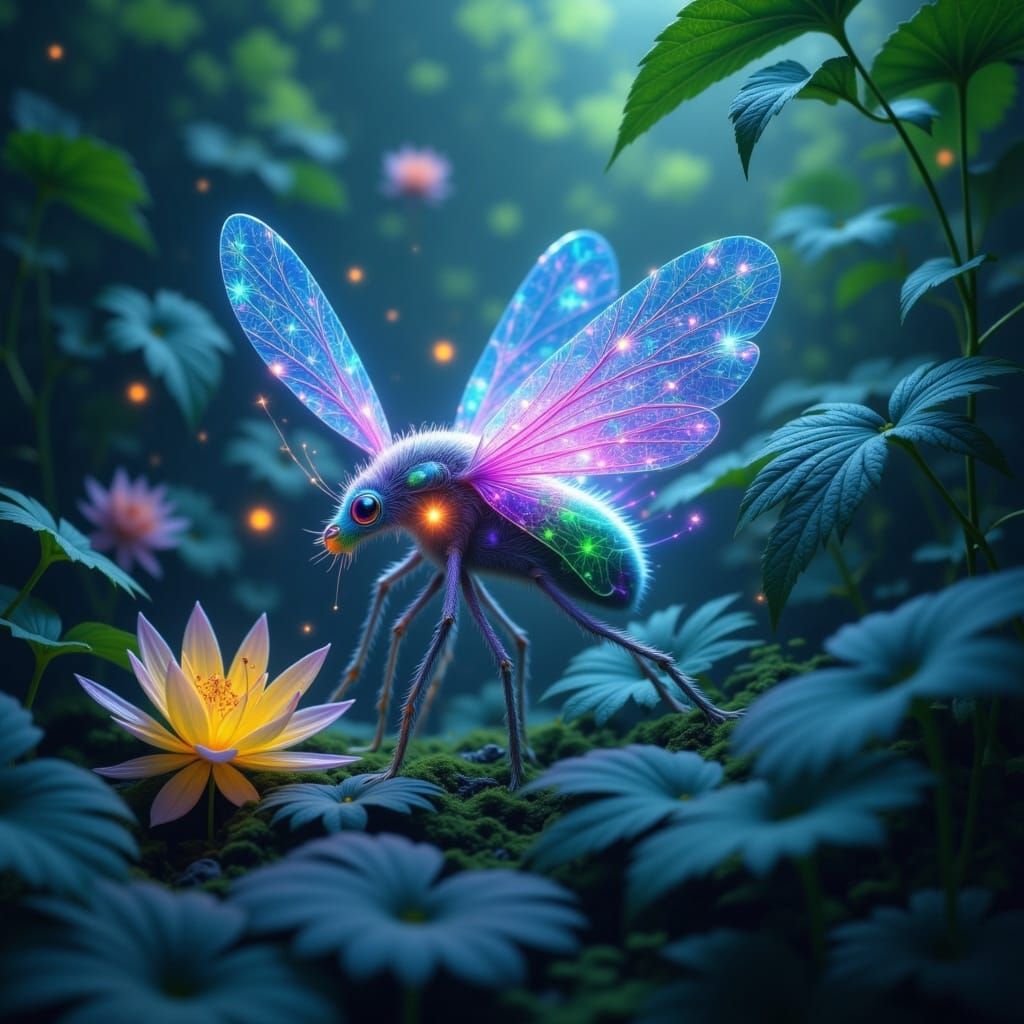 Iridescent Lightbugs in Mystical Forest, Matte Painting