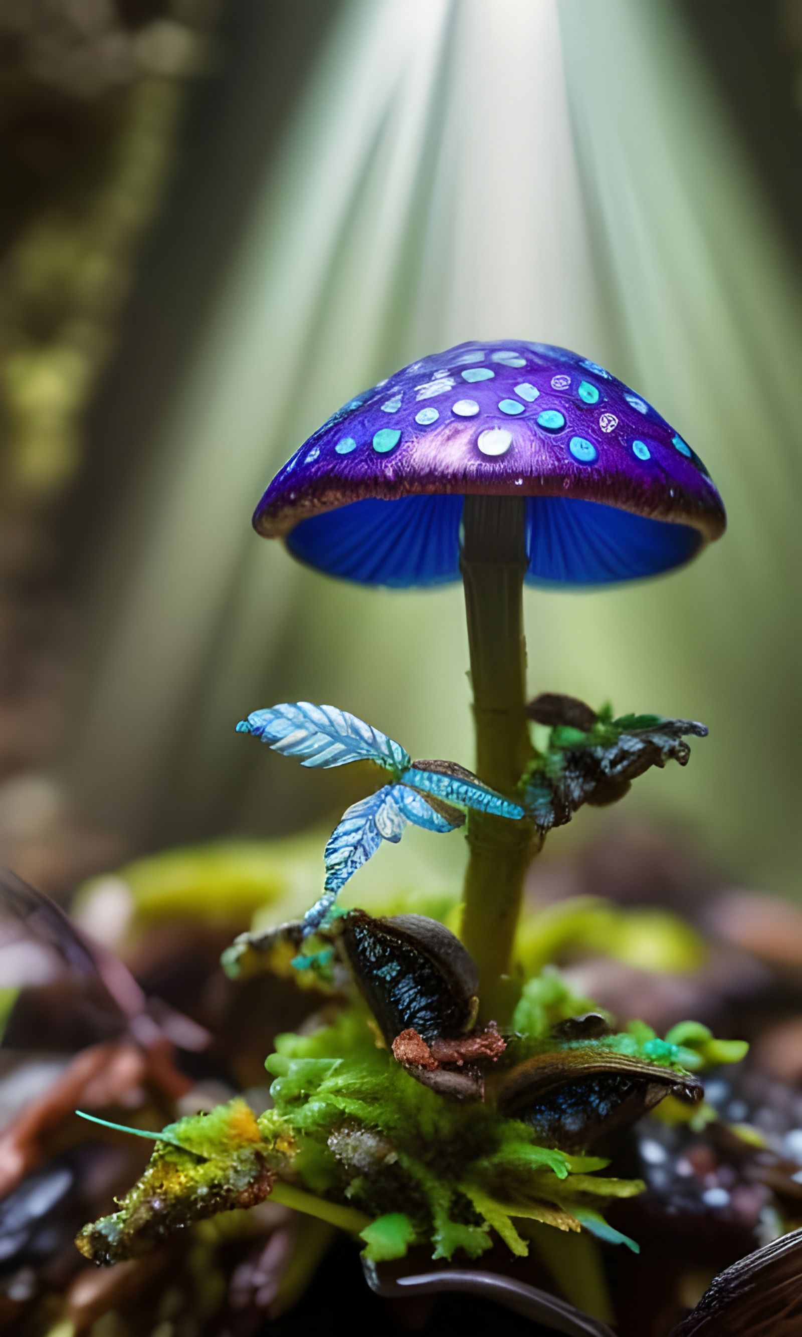 Blue Shroom Borg Gnome Portrait in Shroompunk Style